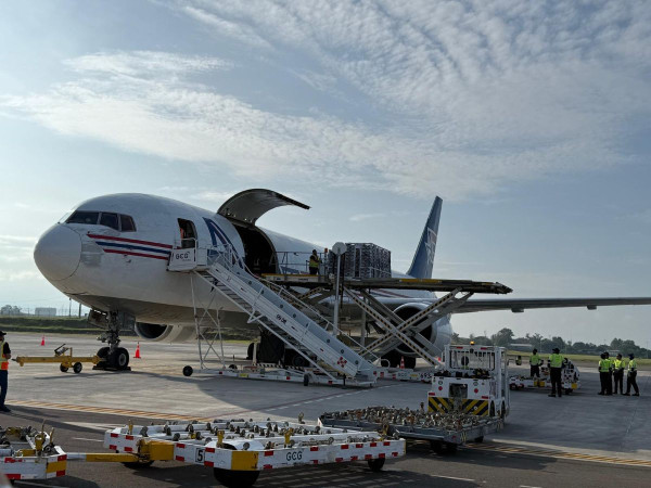 Airplane being loaded with chicks